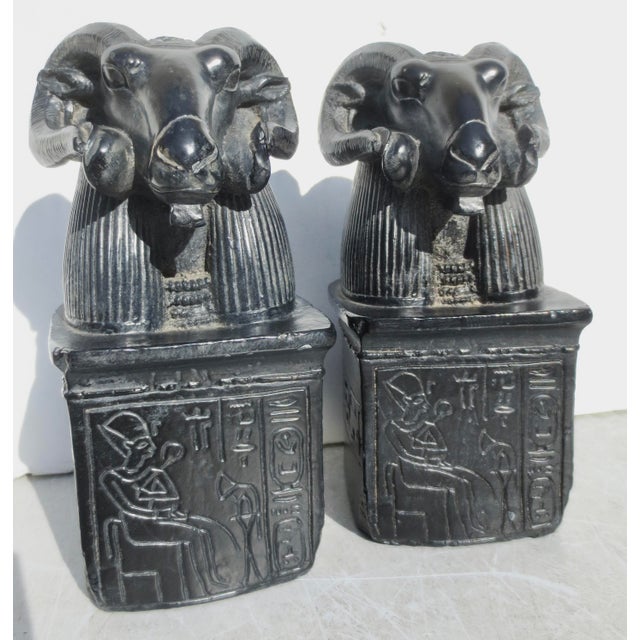 Mid 20th Century Stone & Resin Amun-Ra Egyptian Bookends Metropolitan Museum of Art - A Pair of 2 For Sale - Image 5 of 11