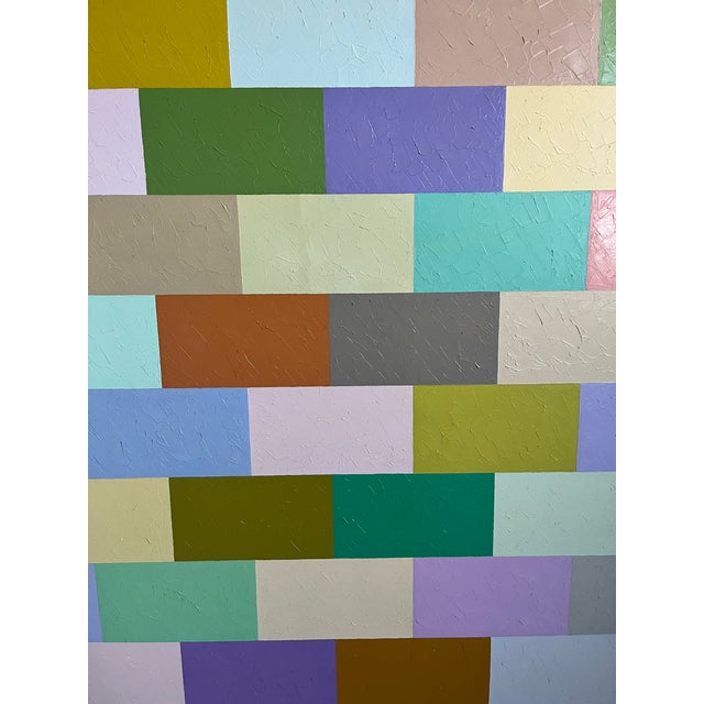 Green "Running .3" Abstract Geometric Color Grid, Oil Painting on Canvas by Richard Butz For Sale - Image 8 of 9