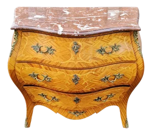 Antique French Louis XV Style Inlaid Bronze Mounted Marble Top Commode
