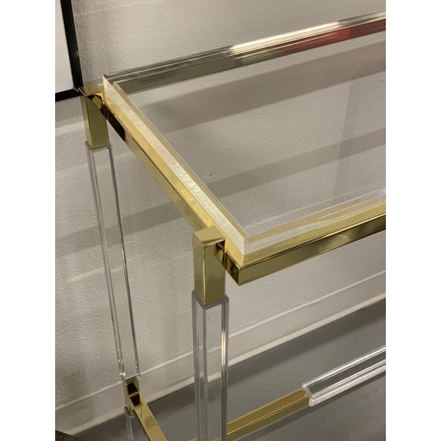 Contemporary Charles Hollis Jones Custom Lucite Brass Console For Sale - Image 3 of 13