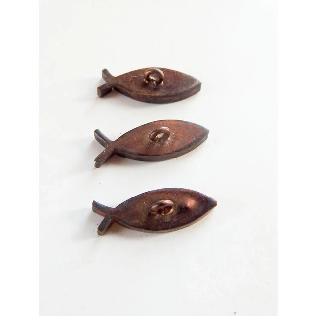Art Deco Vintage Copper & Abalone Shell Fish Buttons - Set of 3 For Sale - Image 3 of 5