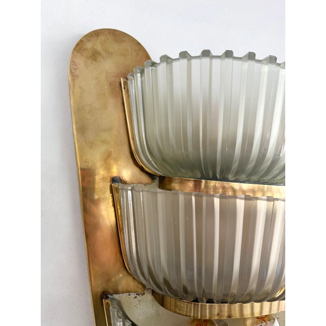 Pair of Sconces Brass and Glass by Seguso. Italy, 1940s For Sale - Image 6 of 13