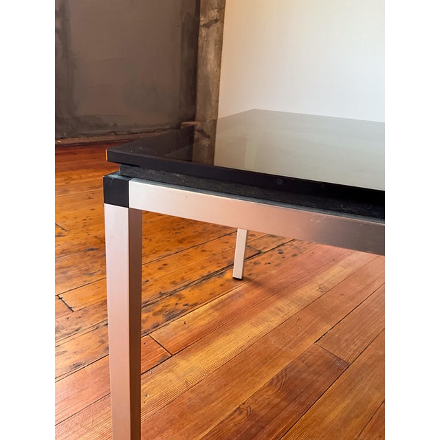 1970s Florence Knoll Attributed Aluminum and Smoked Glass Coffee Table For Sale - Image 5 of 9