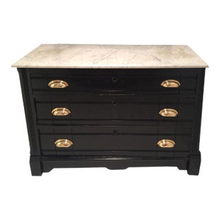 Antique Black Painted Commode With White Marble For Sale