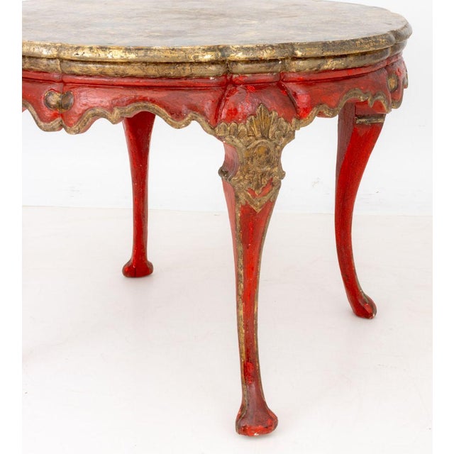 Louis XV Style Gilded Faux Marble Center Table For Sale - Image 4 of 6