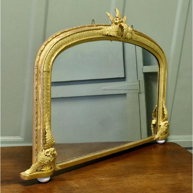 Large Decorative Gilt Arched Over Mantle Mirror For Sale - Image 6 of 8
