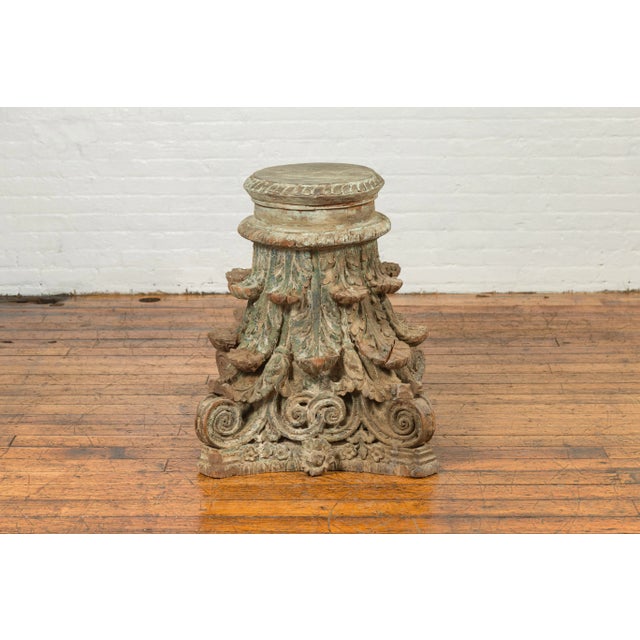 Mid 19th Century Antique Indian Corinthian Temple Capital Carving with Distressed Patina For Sale - Image 5 of 13