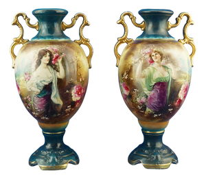 Antique English Ceramic Vases by Barbe for Royal Worcester, 1800s, Set of 2