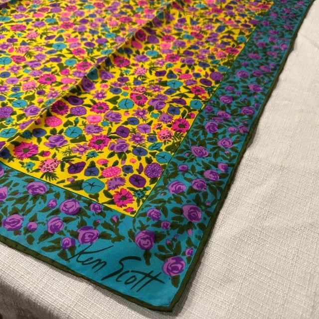 1980s A 1980s Floral Print Silk Scarf by Ken Scott For Sale - Image 5 of 11