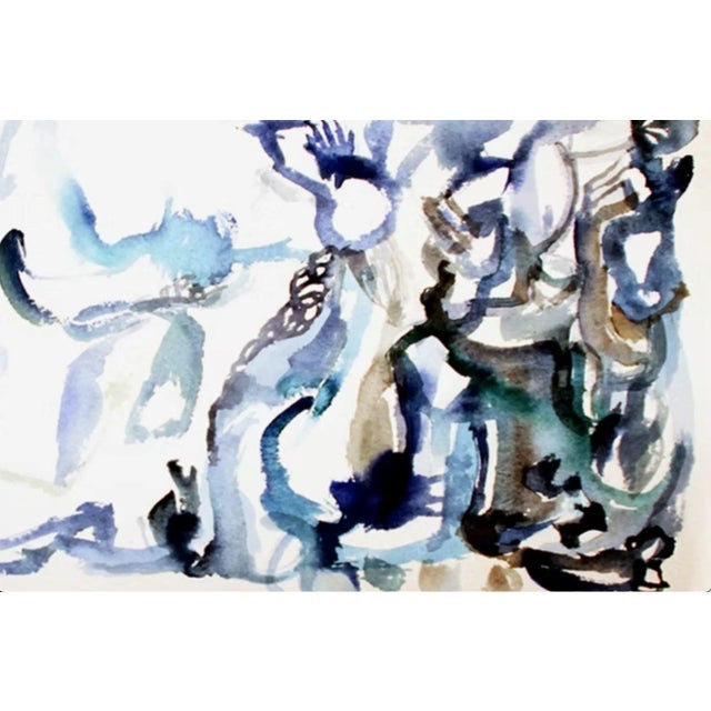 Contemporary Blue - 2020, Abstract, Expressionist, Contemporary, Blues/White, Fine Art Watercolor Painting on Paper by Joe Ginsberg. For Sale - Image 3 of 5