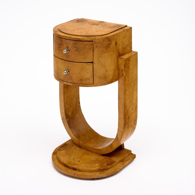 Wood French Art Deco Burled Ash Side Table With Architectural U-Form Base For Sale - Image 7 of 9