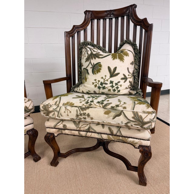 Brown 1980s Pair of Hand Carved High Back Slatted Chairs From Baker Furniture For Sale - Image 8 of 11