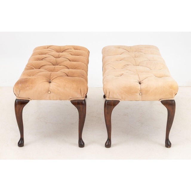 Mid 20th Century Queen Anne Style Upholstered Benches, Pair For Sale - Image 5 of 5