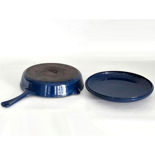 Michael Lax 1960s Copco Blue Enamel on Cast Iron Skillet With Lid Designed by Michael Lax, 2 Piece Set For Sale - Image 4 of 15