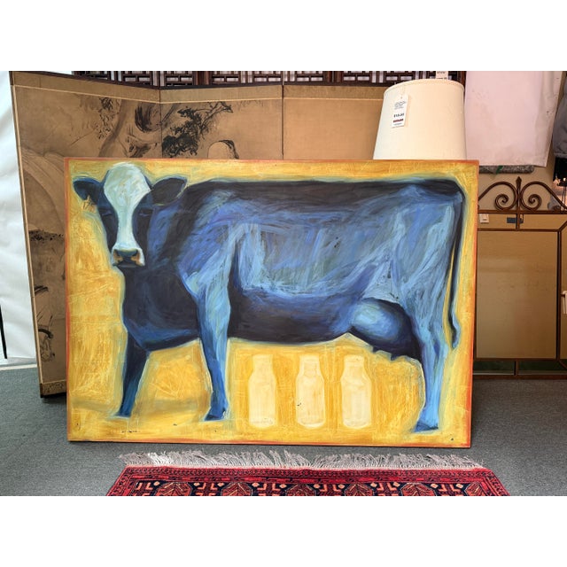Suzanne Frazier Blue Cow Oil on Canvas Painting For Sale In San Francisco - Image 6 of 12