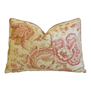 French Designer Floral Botanical Linen Feather/Down Pillow 22" X 16" For Sale