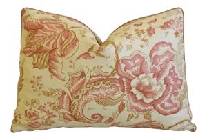 French Designer Floral Botanical Linen Feather/Down Pillow 22" X 16"