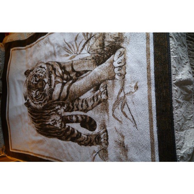 Biederlack Style Tiger Throw Blanket Very Soft 53" X 73" Reversible Vintage For Sale - Image 9 of 14