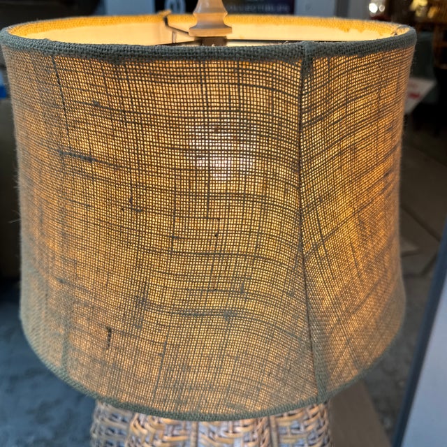 Wood Coastal Woven Rattan Table Lamp For Sale - Image 7 of 12
