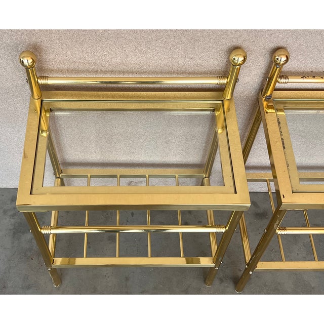Metal Pair of Midcentury Italian Bronze and Glass With Nightstands With Crest For Sale - Image 7 of 11