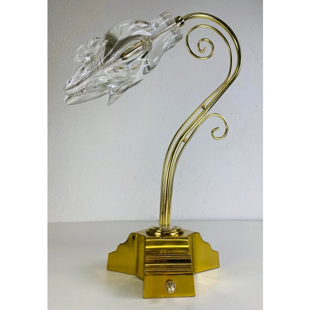 Mid-Century Vintage Hand Blown Italian Marano Clear Glass Calla Lily Table Lamp For Sale In Philadelphia - Image 6 of 11