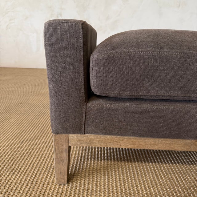 Stone Washed Linen Bench With Solid Oak Frame & Down Wrapped Cushion For Sale - Image 4 of 5