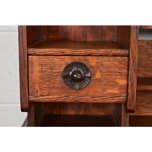 Liberty & Co. Antique English Mission Oak Arts & Crafts Vanity Dresser With Mirror, Circa 1900 For Sale - Image 10 of 15