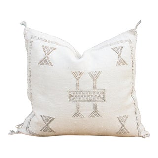 White Moroccan Silk Rug Pillow For Sale