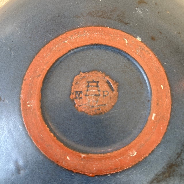 Marblehead Pottery Low Shallow Blue Bowl For Sale - Image 4 of 7