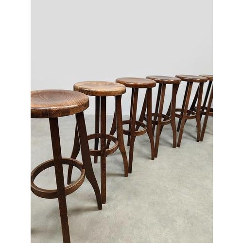 Vintage Brutalist Wooden Barstools, 1970s, Set of 12 For Sale - Image 8 of 8