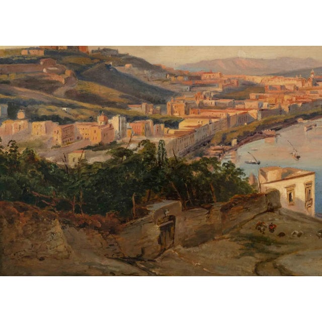 Ancient View of the Bay of Naples, Original Oil Painting, 19th-Century For Sale - Image 5 of 6