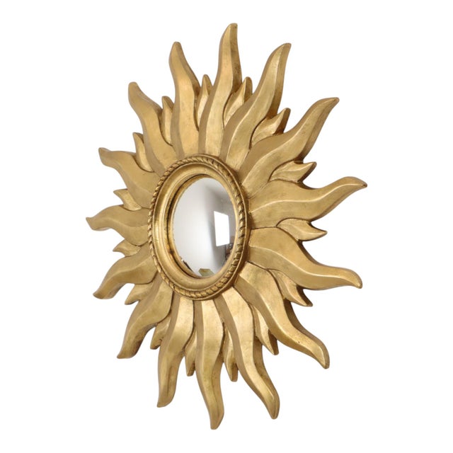 Vintage Convex Gilt Sunburst Witch Mirror, 1960s For Sale - Image 9 of 18