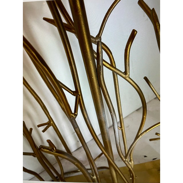 Vintage 1970s Modern Tropical Bamboo Gilt Metal Gilt Linen Table Lamp For Sale In West Palm - Image 6 of 11