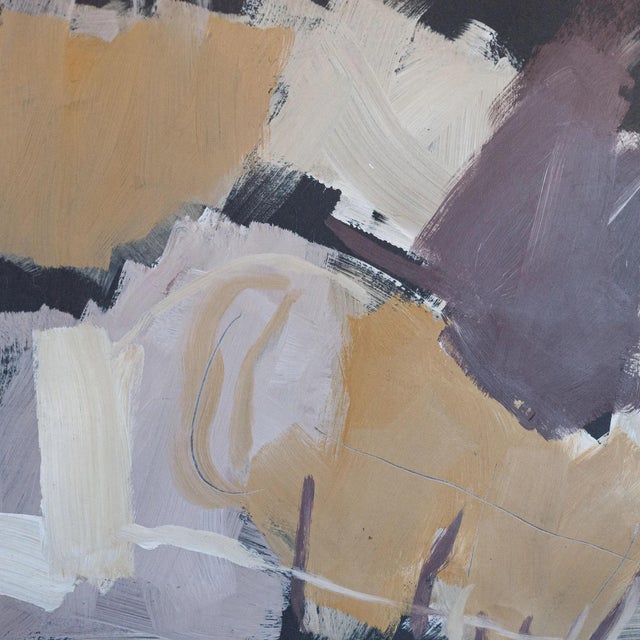Elvira Fustero, Abstract Composition in Ochre and Plum, 1970s, Oil on Panel, in Good conditions. Designed 1970 to 1979