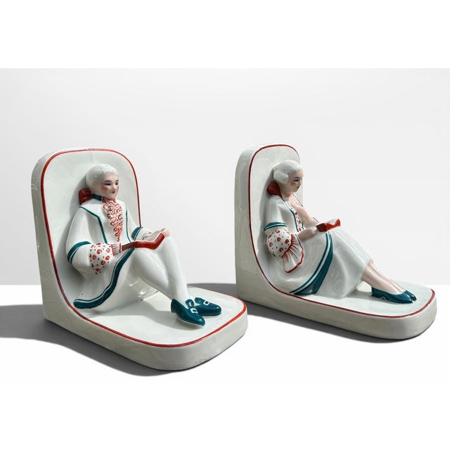 Art Deco Ceramic Bookends by Henri Delcourt for Desvres, Boulogne-Sur-Mer, France, 1930s, Set of 2 For Sale - Image 3 of 10