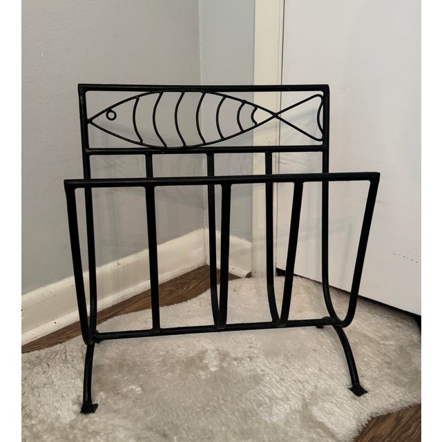 Metal Vintage French Modern Fer Forgé Iron Fish Magazine Rack, Weinberg Style For Sale - Image 7 of 7