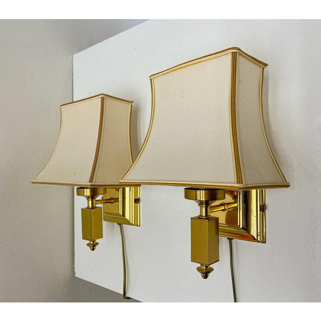Brass Wall Lamps with Fabric Lampshades from Herda, 1970s, Set of 2 For Sale - Image 10 of 16