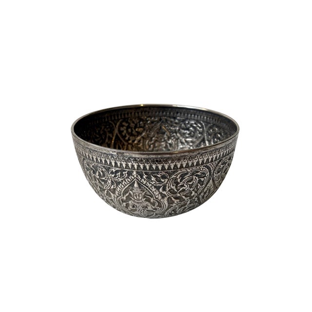 19th Century Buddhist Singing Bowl in Repousse Silver, Set of 2 For Sale