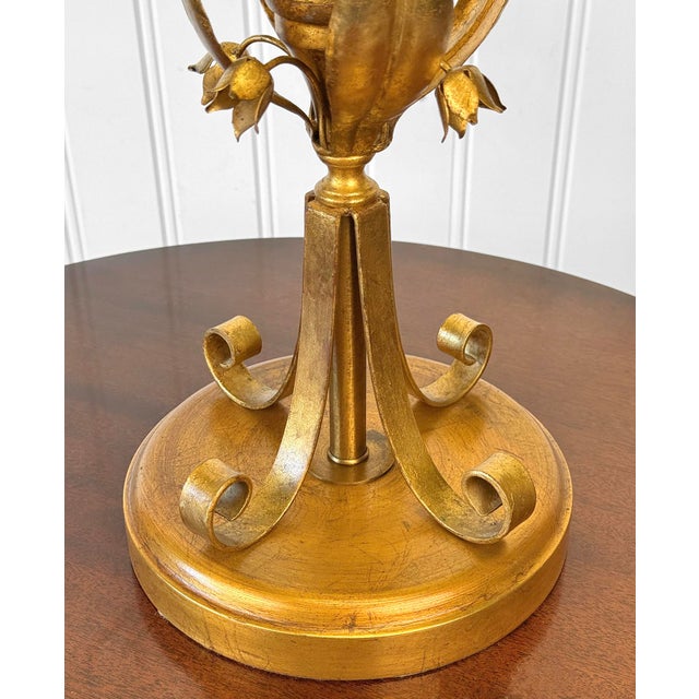 Vintage 32" Italian Hollywood Regency Gold Tulip Table Lamp For Sale - Image 6 of 8