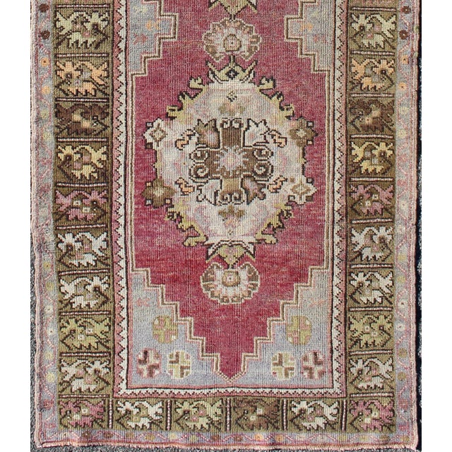Tribal Berry Tri-Medallion Vintage Turkey Oushak Runner With Green, Orange and Brown 3'0" X 9'3" For Sale - Image 3 of 6