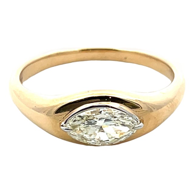 18k Yellow Gold 0.58 Carat Weight Marquise East to West Diamond Ring, Size 6.5 For Sale