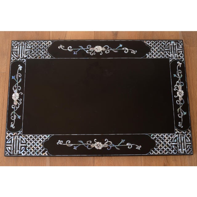 Vintage 1960s Vietnamese Black Lacquer & Mother of Pearl Side Tables - A Pair For Sale - Image 11 of 17