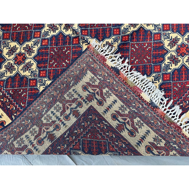 Vintage Afghan Turkmen Ivory Diamond Lattice Tribal Rug - 6'4" X 4'10" For Sale - Image 11 of 12