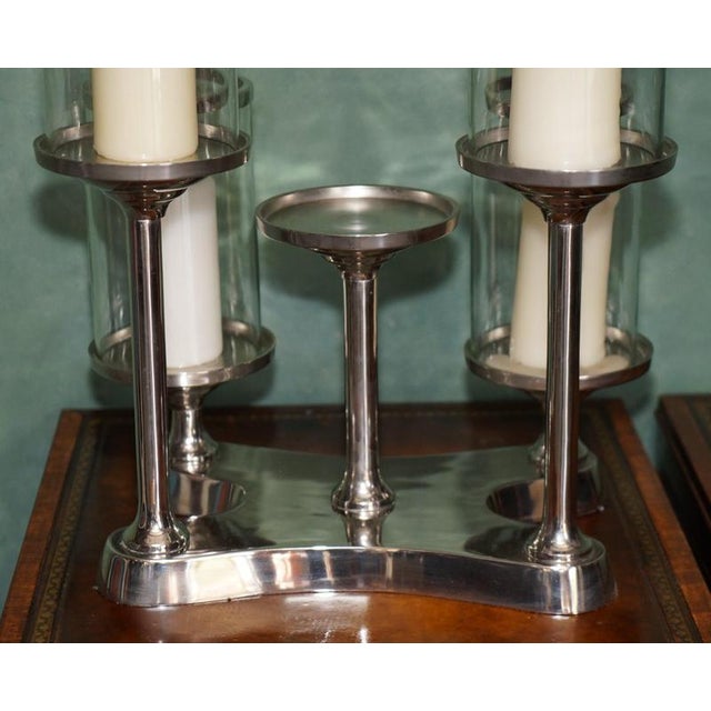 Nickel and Glass 5-Light Hurricane Candleholder Centrepiece from Colmore For Sale - Image 13 of 18