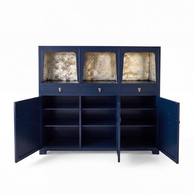 Modern Michael Taylor for Baker Furniture Modern Ming Blue Lacquered Bar Cabinet Credenza For Sale - Image 3 of 5