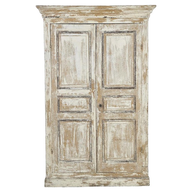 Wooden Cabinet with White Patina For Sale