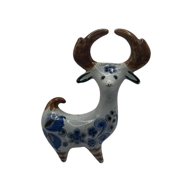 Folk Art Vintage Mexican Folk Art Pottery Hand-Painted Ceramic Antelope Figurine For Sale - Image 3 of 12