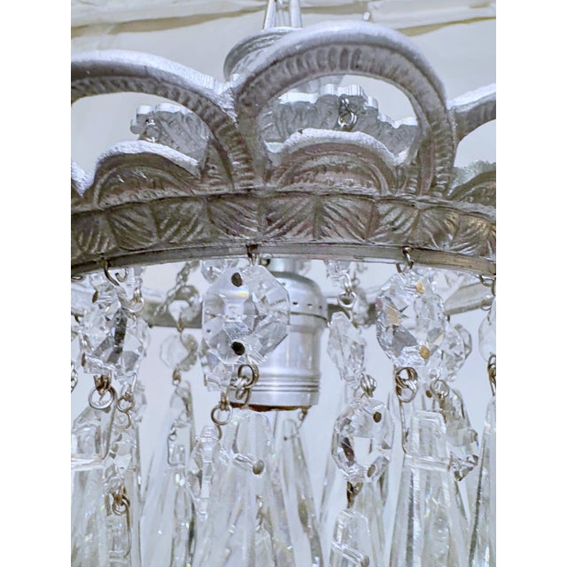1950s Vintage Crystal Prismatic Pendant Chandelier With Silver Frame For Sale - Image 5 of 7