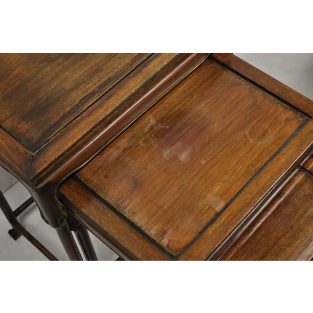 Brown Vintage Chinese Carved Rosewood Nesting Side Tables With Paw Feet - Set of 4 For Sale - Image 8 of 12
