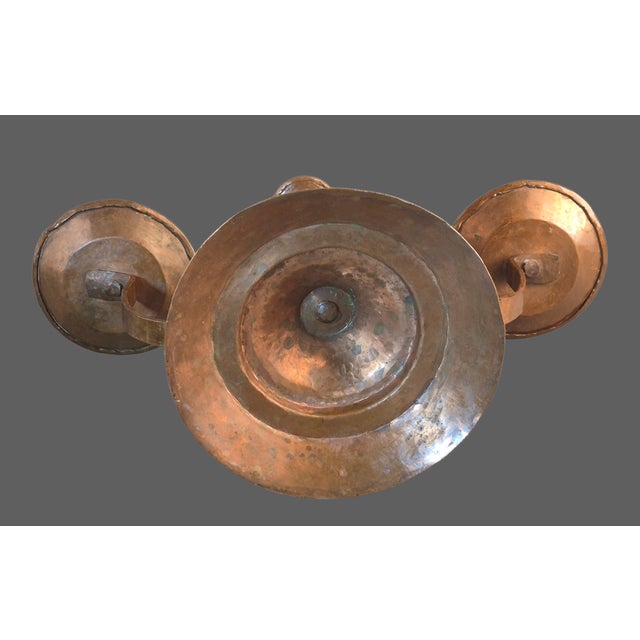 Vintage Arts & Crafts Hand Hammered Copper Three Light Candle Holder For Sale - Image 10 of 11